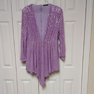 Lavender Sequin V-Neck Blouse